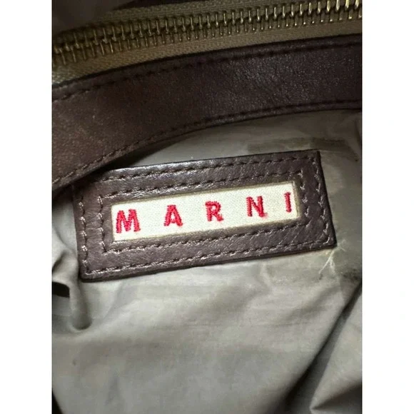 Marni Women's Convertible Leather Turn Lock Crossbody Tote Hobo Bag Brown - Picture 8 of 14